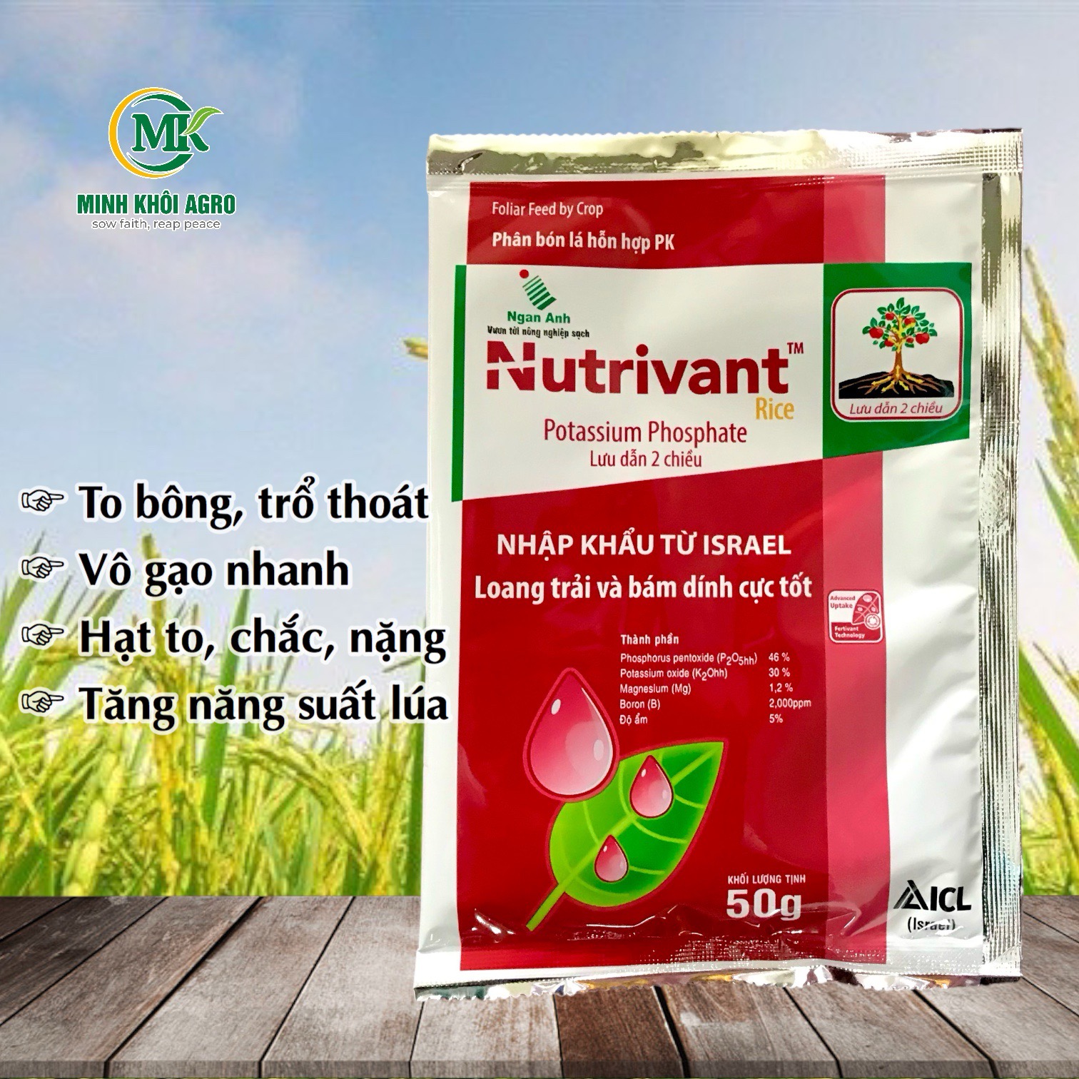 Phân bón lá Nutrivant Rice - Gói 50g
